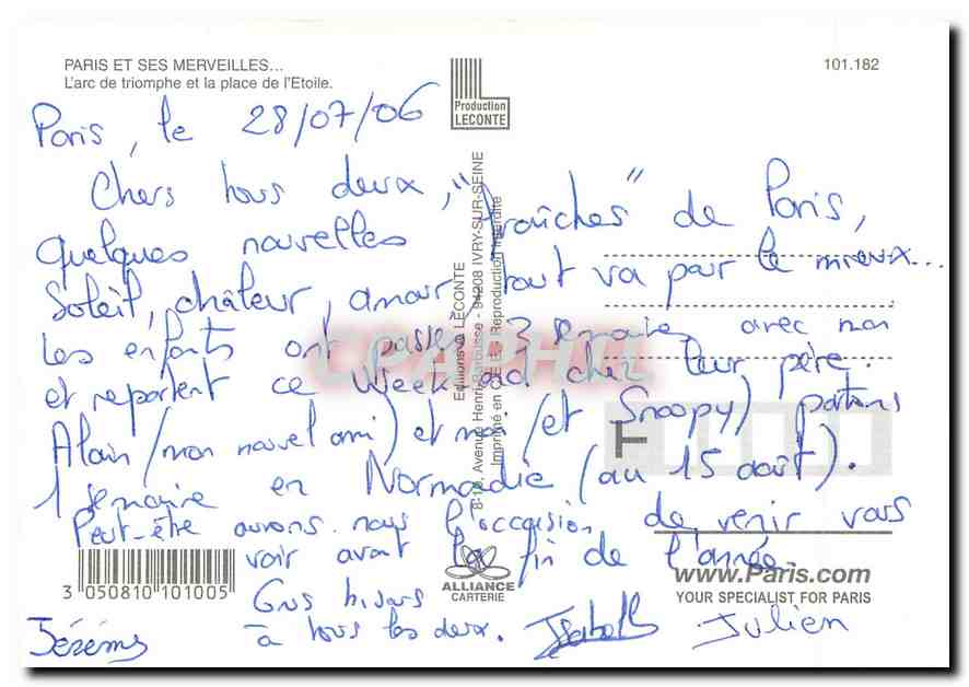 CPM Paris et ses Merveilles l'arc de triomphe et la place de l'Etoile — Rückseite