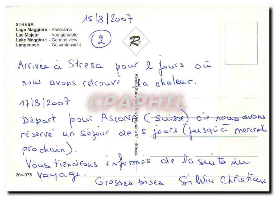 CPM Stresa Lac Majeur Vue generale — Rückseite