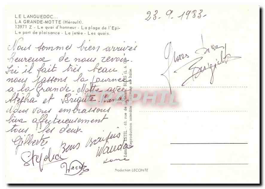 CPM Le Languedoc La Grande Motte (Herault) Le quai d'honneur la plage de l'Epi le port de plaisance  — Rückseite