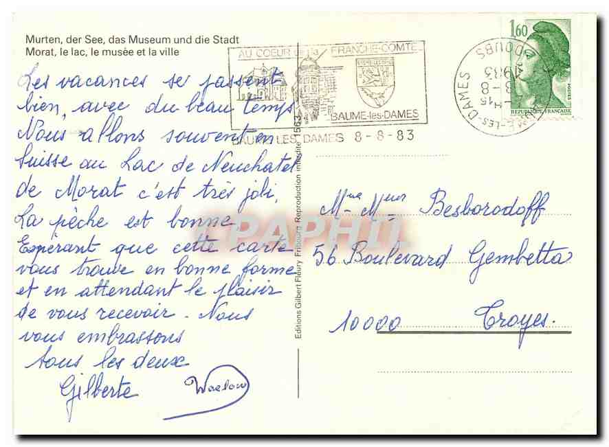 CPM Morat le Lac le Musee et la ville — Verso