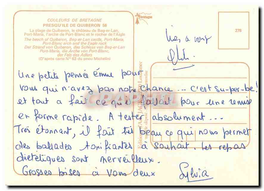 CPM Couleurs de Bretagne Presqu'il de Quiberon La plage de Quiberon le Chateau du Berg et Lan — Rückseite