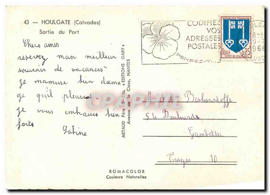 CPM Houlgate (Calvados) Sortie du Port — Rückseite