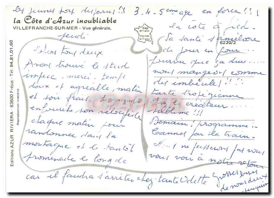 CPM La cote d'Azur inoubliable Villefranche sur Mer Vue generale — Rückseite