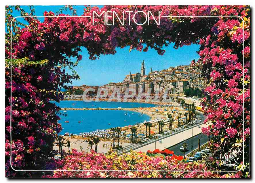 CPM Cote d'Azur Menton La Perle de Frnce la plage et la vieille ville