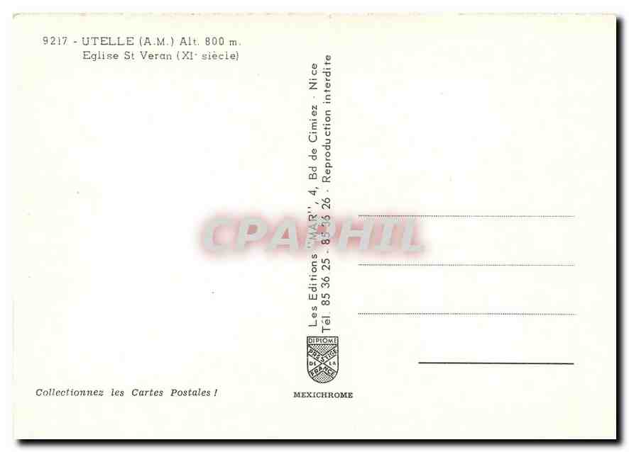 CPM Utelle (A M) Alt 800 m Eglise St Veran (XIe siecle) — Rückseite