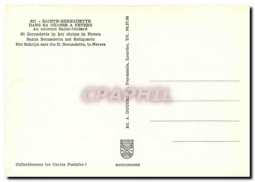 CPM Sainte Bernadette dans sa chasse a nevers au couvent saint Gildard — Rückseite