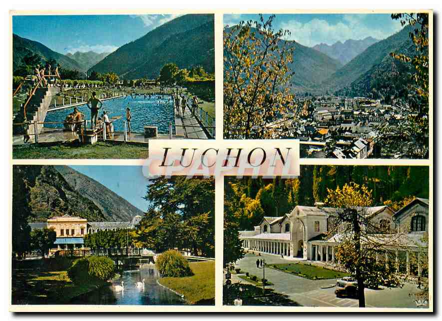 CPM Luchon (Haute Garonne) La Reine des Pyrenees La Piscine Vue generale Le Casino L'etablissement T