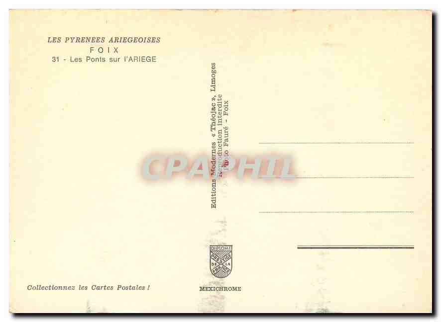 CPM Les Pyrenees Ariegeoises Foix Les Ponts sur L'Ariege — Rückseite
