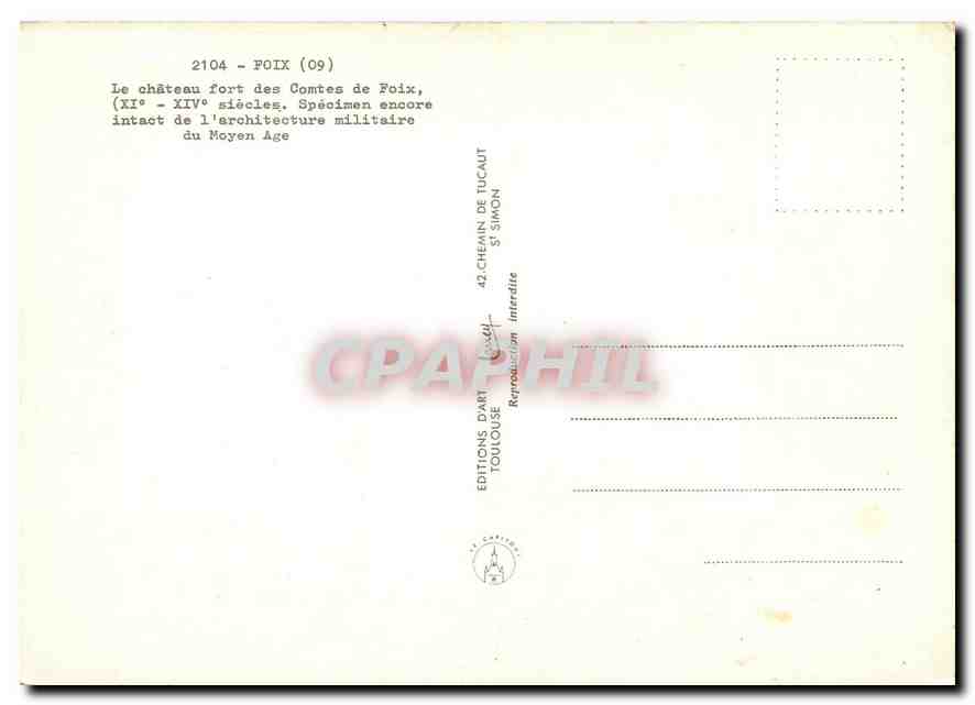 CPM Foix Le Chateau Fort des Comtes de Foix (XIe XIVe s Specime encore — Rückseite