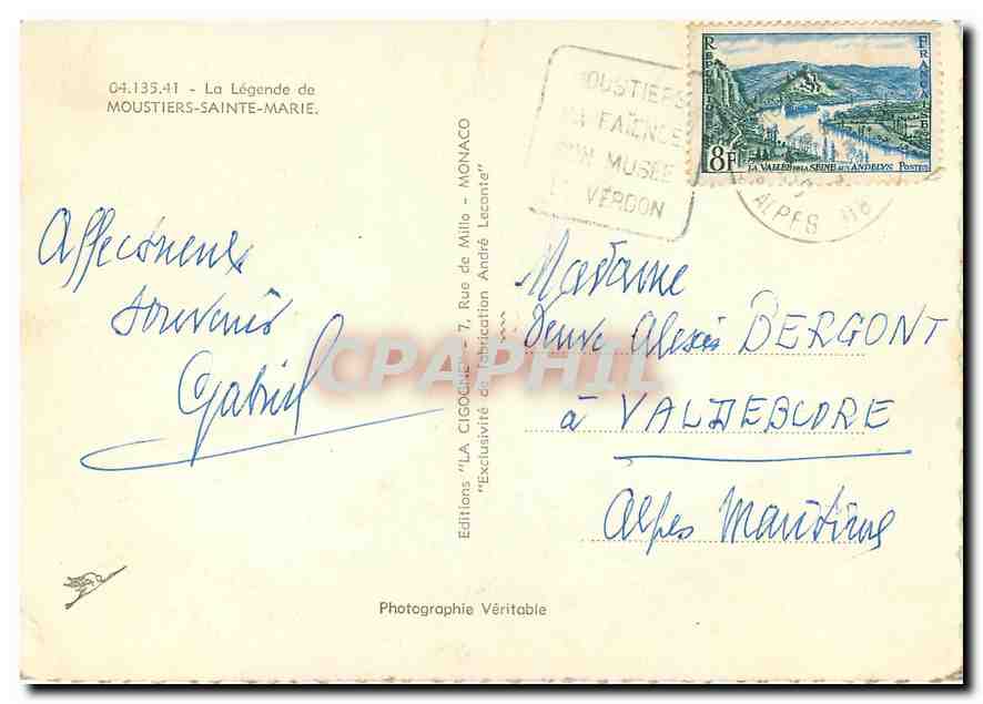 CPM La Legende de Moustiers Sainte Marie — Rückseite