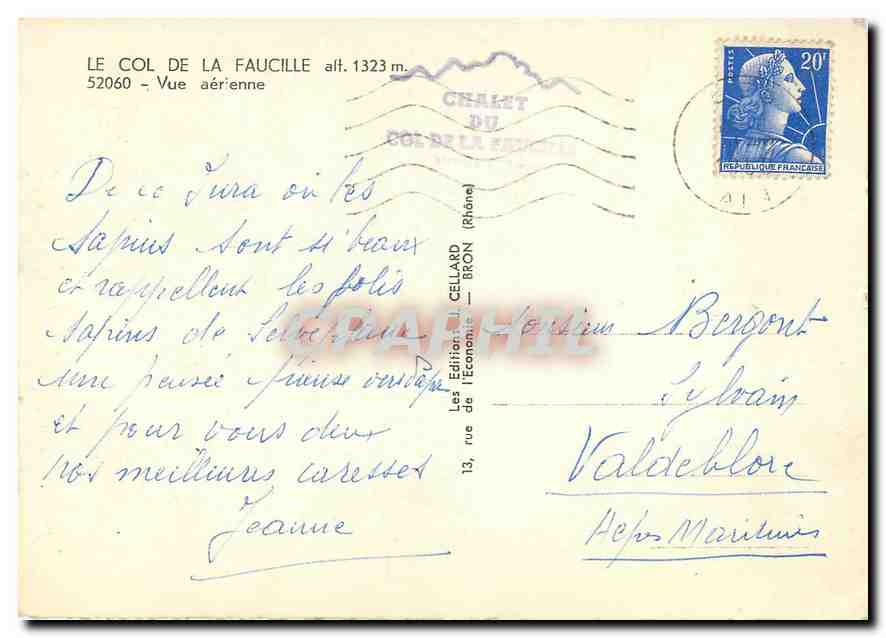CPM Le Col de la Faucille alt 1323 m Vue aerienne — Rückseite
