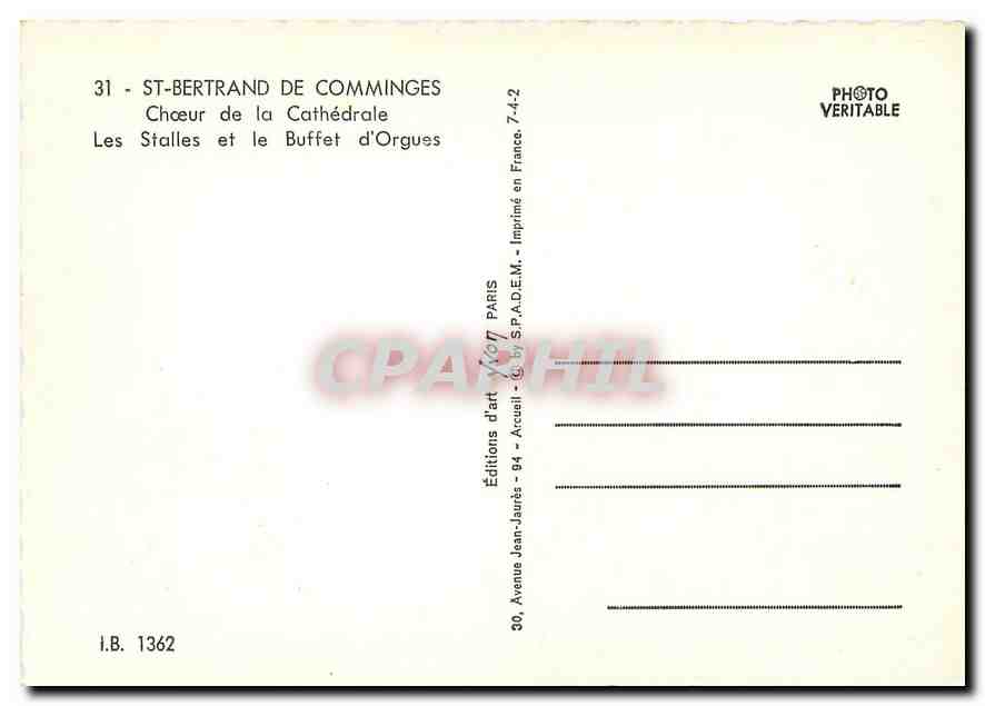 CPM St Bertrand de Comminges Choeur de la Cathedrale les Stalles et le Buffet d'Orgues — Verso