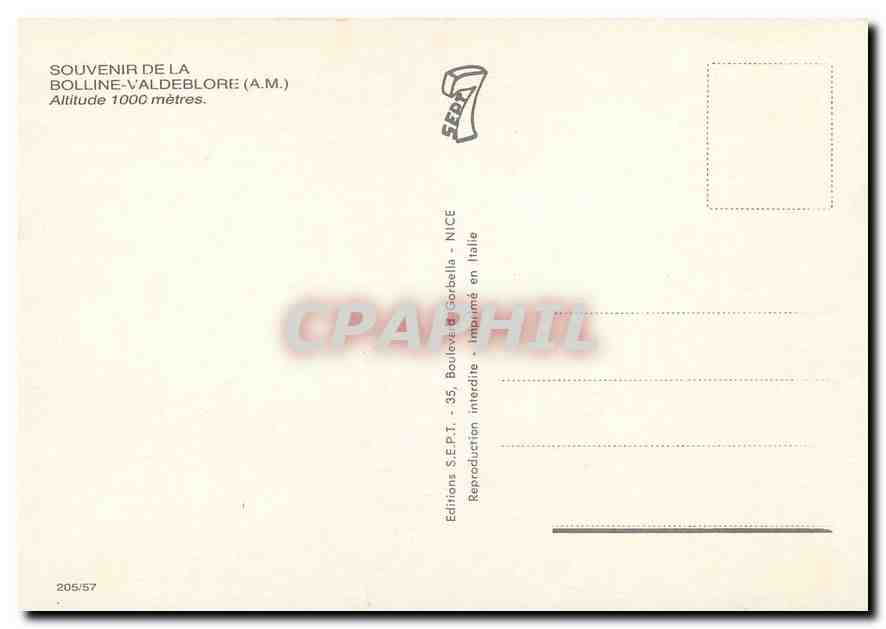 CPM Souvenir de la Bolline Valdeblore (A M) Alt 1000 m — Verso