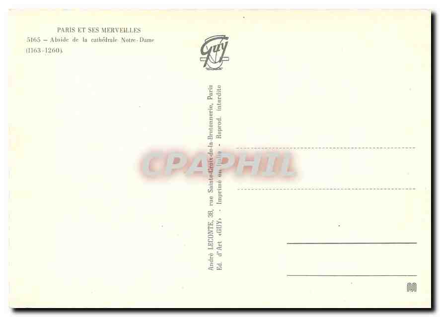 CPM Paris et ses Merveilles Abside de la cathedrale Notre dame (1163 1260) — Verso