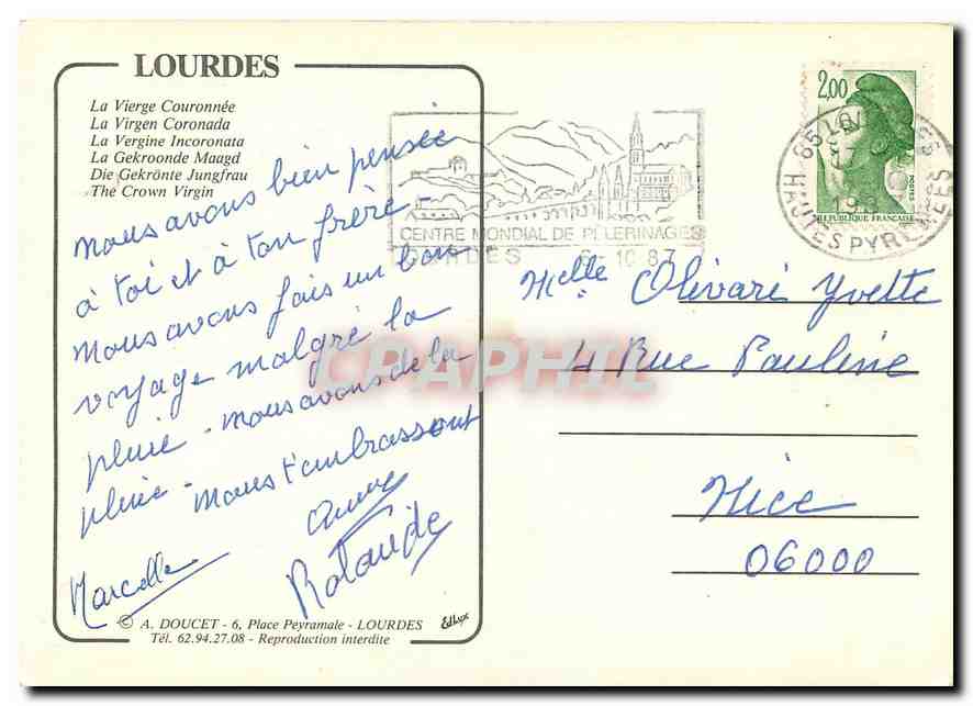 CPM Lourdes La Vierge Couronnee — Verso