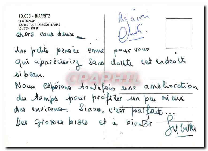 CPM Biarritz Le Miramar Institut de Thalassorapie Louison Bobet — Rückseite