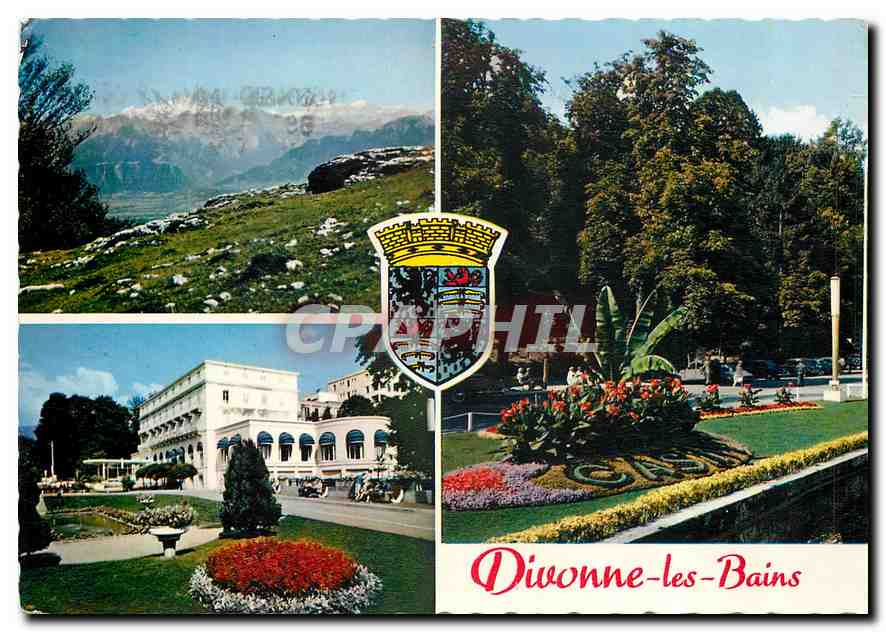 CPM Divonne les Bains Les Jardins Fleuris La chaine du Mont Blanc le Casino et les Jardins