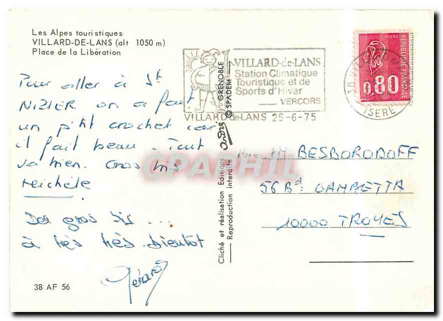 Villard-de-Lans — Place de la Libération — éditeur Cliché et réalisation SPADÈM — Rückseite