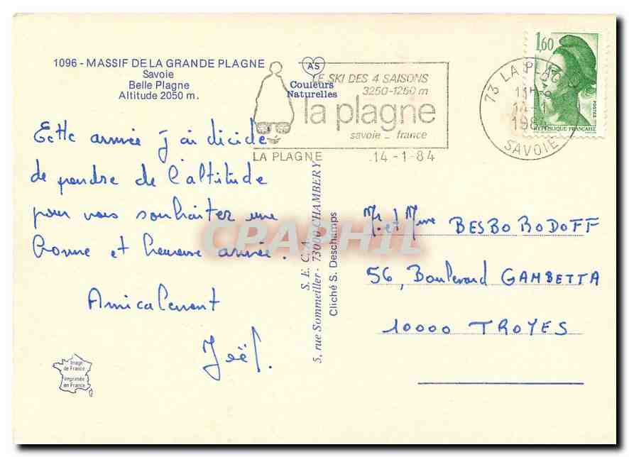 Belle Plagne — Station de ski — éditeur La Plagne — Verso