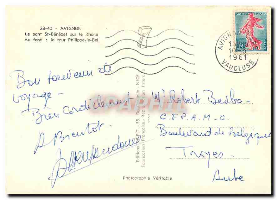 Pont Saint-Bénézet sur le Rhône — Avignon — Éditions Barchella-Nice — Verso