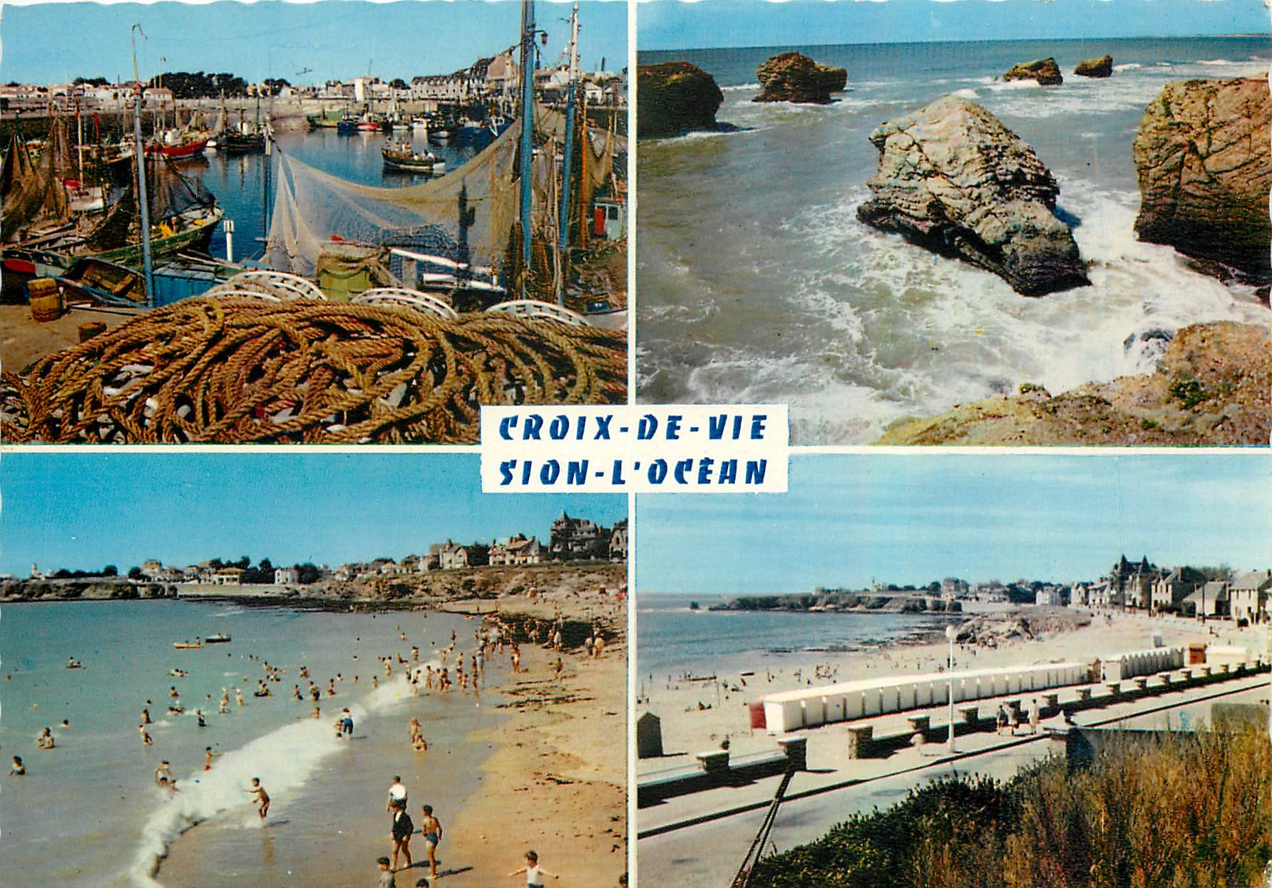Croix-de-Vie - Sion-l'Océan — vue du port, des rochers, de la plage et du quai — Editions Mexichrome