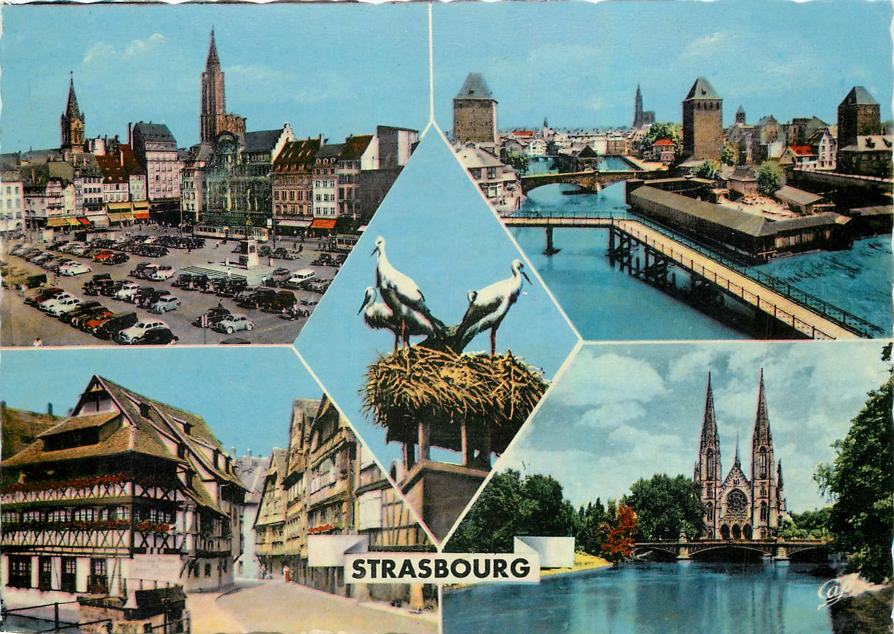CPM Strasbourg Place Kleber Ponts Couverts Nid de Cigognes