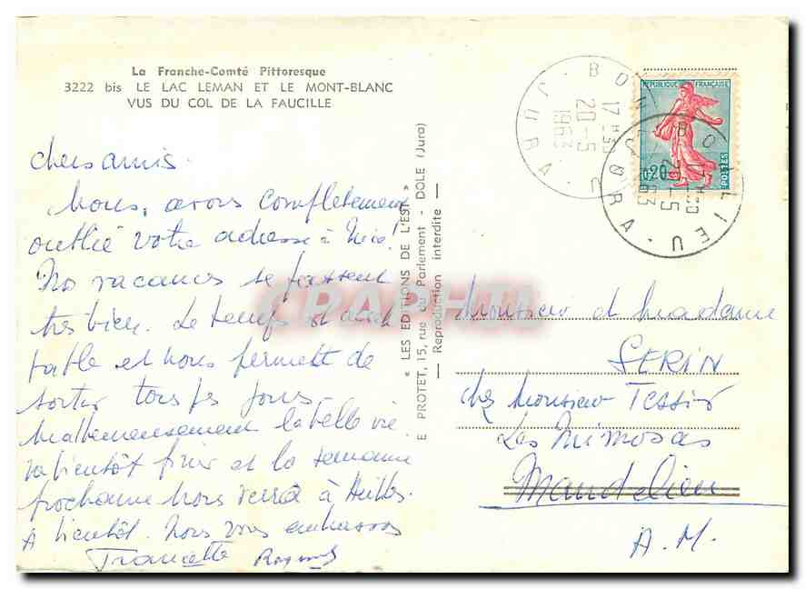 CPM La Franche Comte Pittoresque Le Lac Leman et le Mont Blanc vus du col de la Faucille — Verso