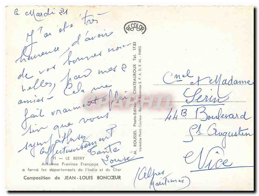 CPM Le Berry compsition de Jean Louis Boncoeur Chevre Folklore — Rückseite