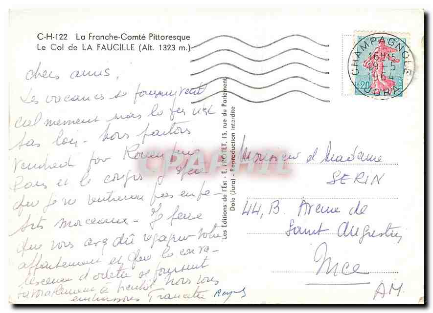 CPM La Franche Comte Pittoresque le col de la Faucille (alt 1323 m) — Rückseite