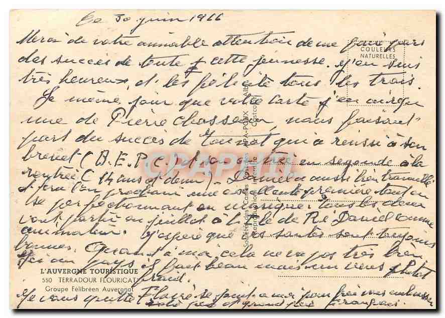 CPM L'Auvergne touristique terradour Flouricat Groupe Felibreen Auvergnat Enfants Folklore — Rückseite