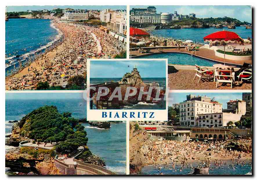CPM Biarritz La Grande Plage vue prise de l'Hotel du Palais le Rocher de la Vierge