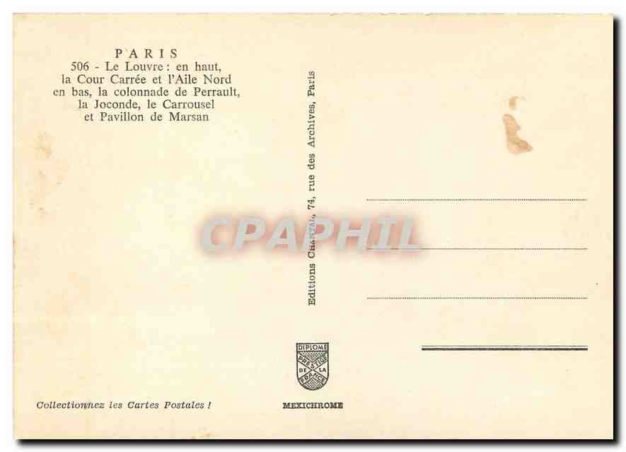 CPM  Palais du Louvre Paris Joconde Leonard de Vinci — Rückseite