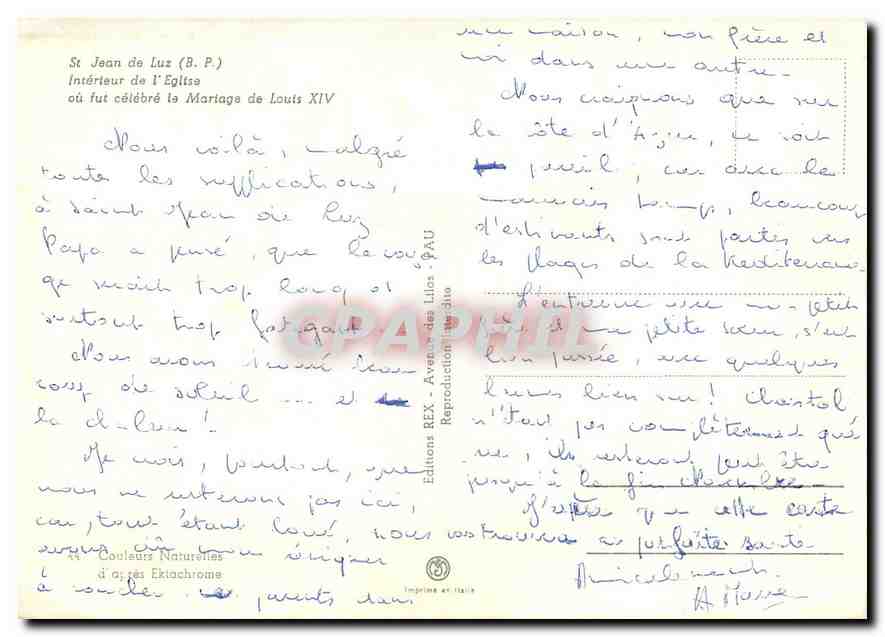 CPM St Jean de Luz (B P) Interieur de l'Eglise ou fut celebre le Mariege de Loui XIV — Rückseite