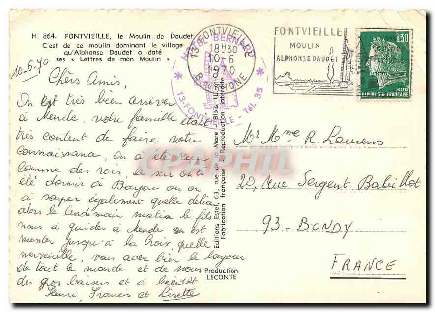 CPM Fontvieille le Moulin de Daudet — Rückseite