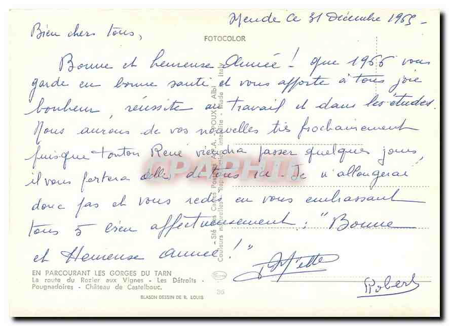 CPM En Parcourant les Gorges du Tarn La route du Rozier aux vignes les Detroits — Rückseite