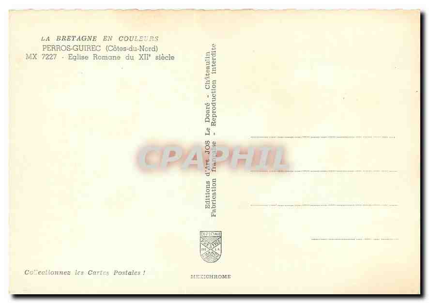 CPM La Bretagne en Couleurs Perros Guirec (Cotes du Nord) Eglise Romane du XII Siecle — Rückseite
