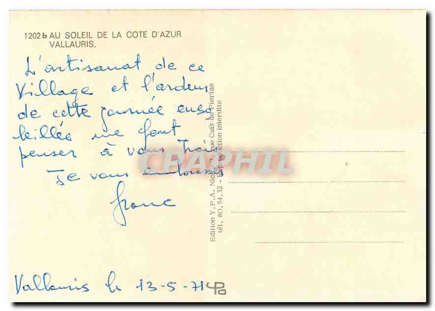 CPM Au soleil de la Cote d'Azur Vallauris — Rückseite