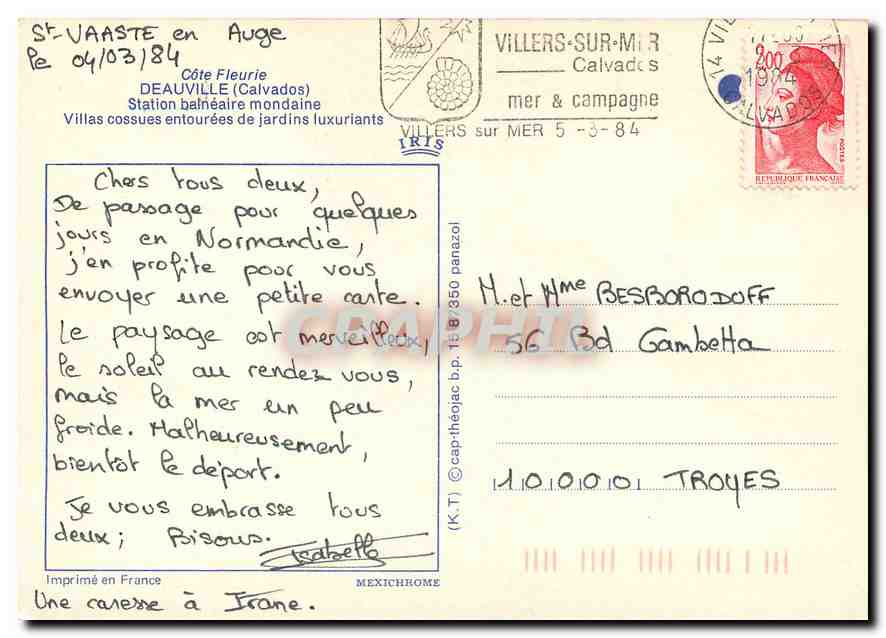 CPM Cote Fleurie Deauville (Calvados) station balneaire mondaine — Rückseite