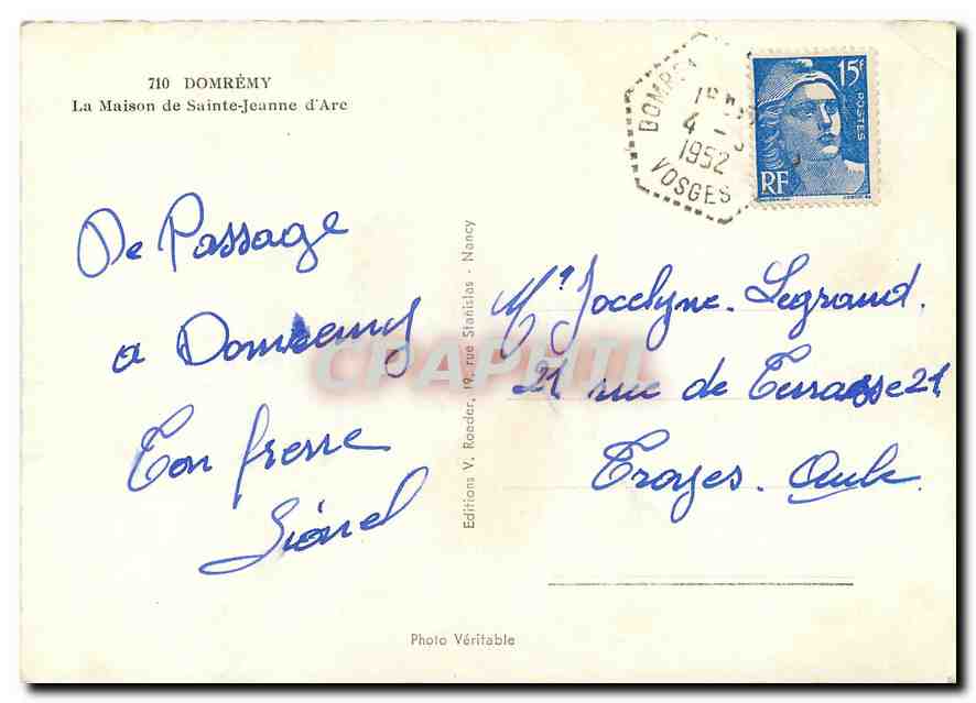 CPM Domremy La Maison de Sainte Jeanne d'Arc — Verso
