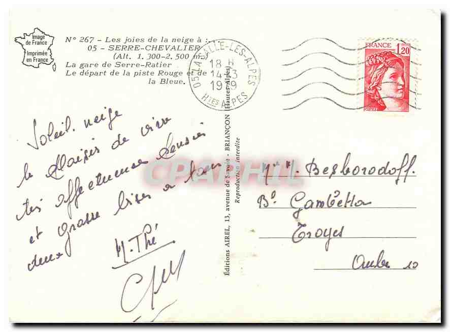 Serre-Chevalier — Les joies de la neige — Éditions Ariel, N° 267 — Verso