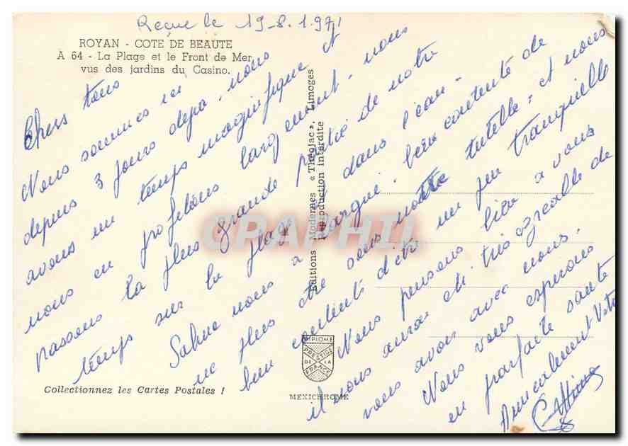 CPM Royan Cote de beaute la plage et le Front de Mer vus des jardinsdu casino — Back