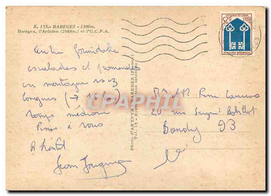CPM Bareges 1300 m Bareges l'Ardien (2988m) et l'UCPM — Verso