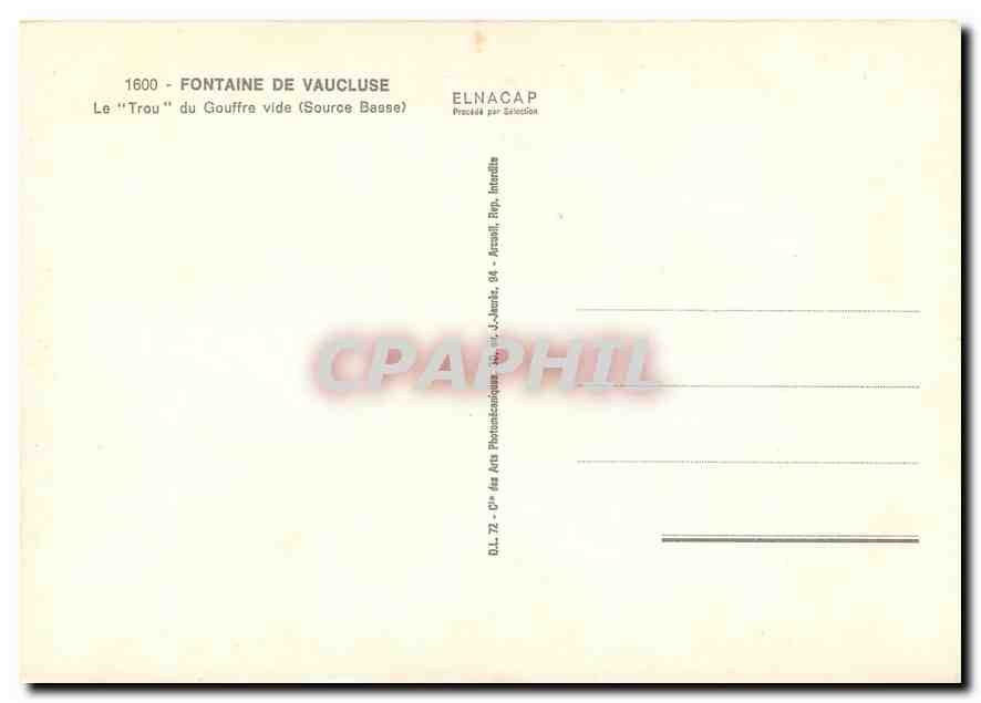CPM Fontaine de Vaucluse Le trou du Gouffre vide (Source Basse) — Rückseite