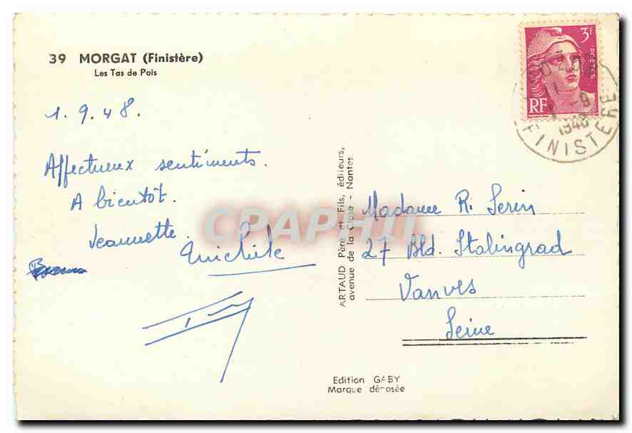 CPM Morgat (Finistere) Les Tas de Pois — Rückseite