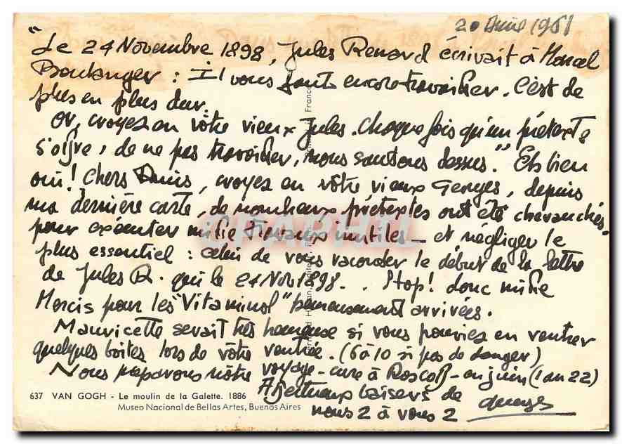 CPM Van Gogh Le Moulin de la Galette 1886 — Rückseite
