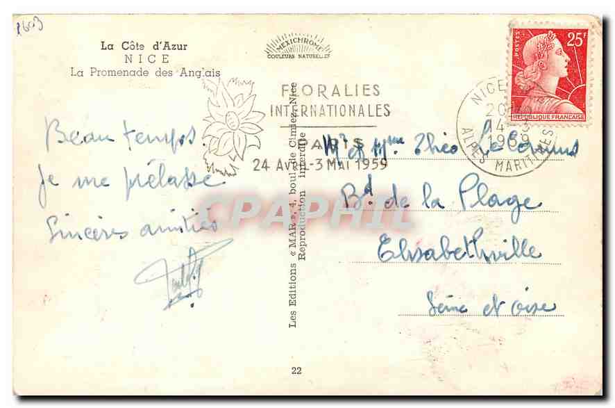 CPM La Cote d'Azur Nice La Promenade des Anglais — Verso