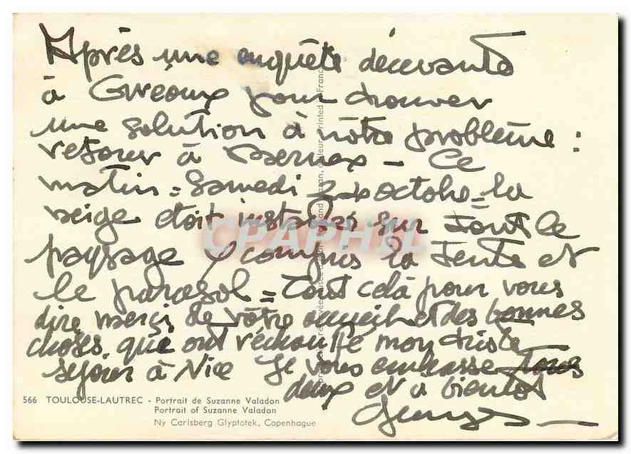 CPM Toulouse Lautrec Portrait du Suzane Valadon — Verso