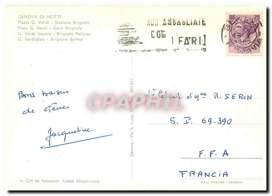 CPM Genova di Notte Place G Verdi Gare Brignole — Rückseite