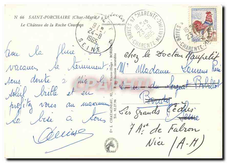 CPM Saint Porchaire (Char Mme) Le Chateau de la Roche Cournon — Back