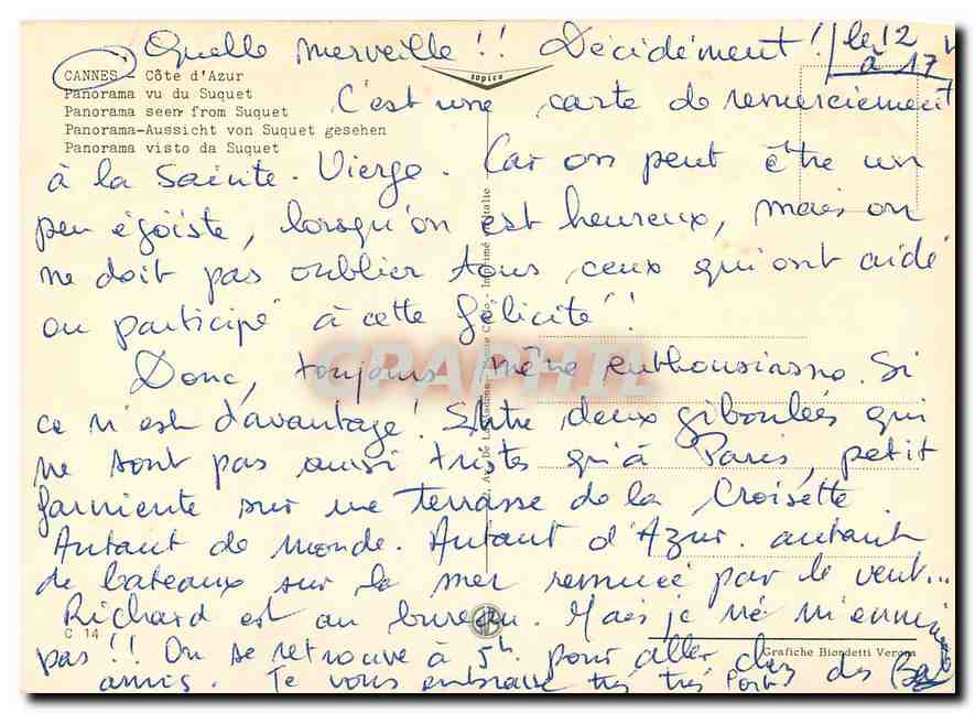 CPM Cannes Cote d'Azur Panorama vu du Surquet — Rückseite